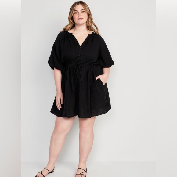 NWT! Black Waist-Defined Puff-Sleeve Mini Poet Dress - Size XL Tall - Picture 7 of 8